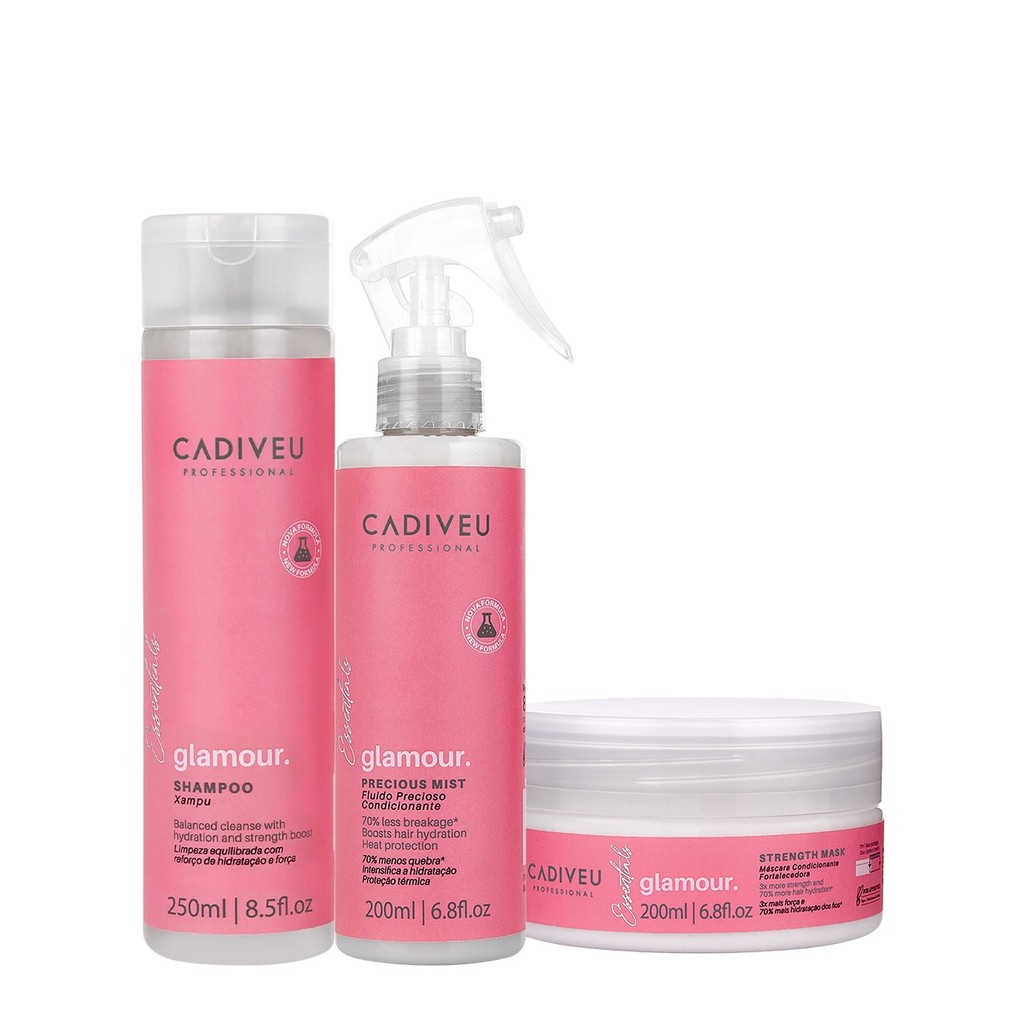 Kit Cadiveu Professional Essentials Glamour Shampoo Máscara e Fluido (3 produtos)