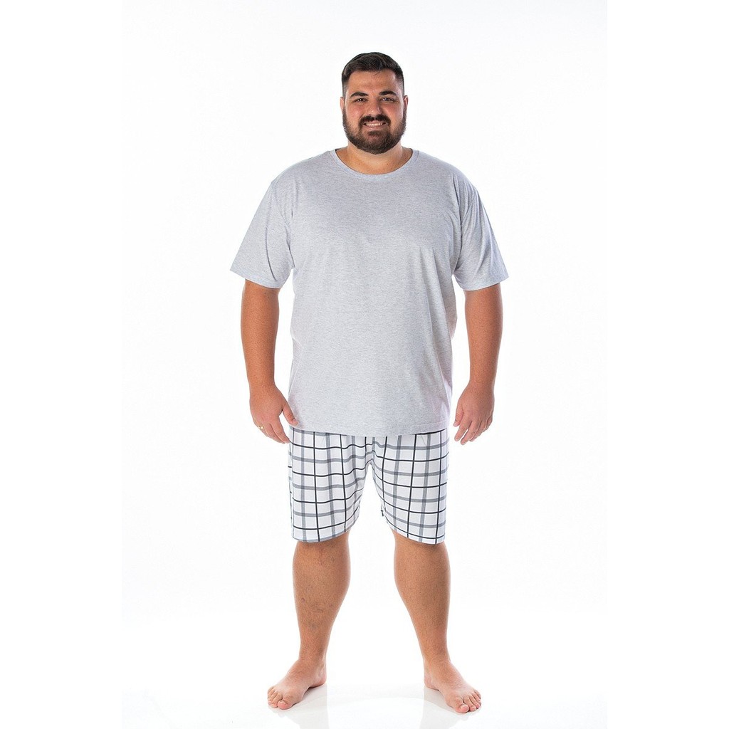 Pijama Curto Masculino Adulto Plus Size - Família Xadrez