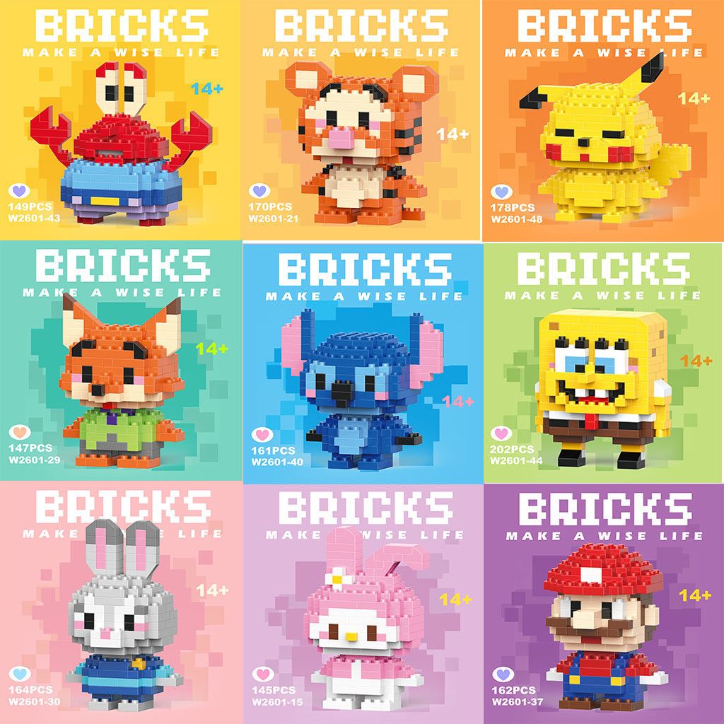 Animação desenho personagem bloco de construção partícula brinquedo montagem série quebra-cabeça adequado para crianças 