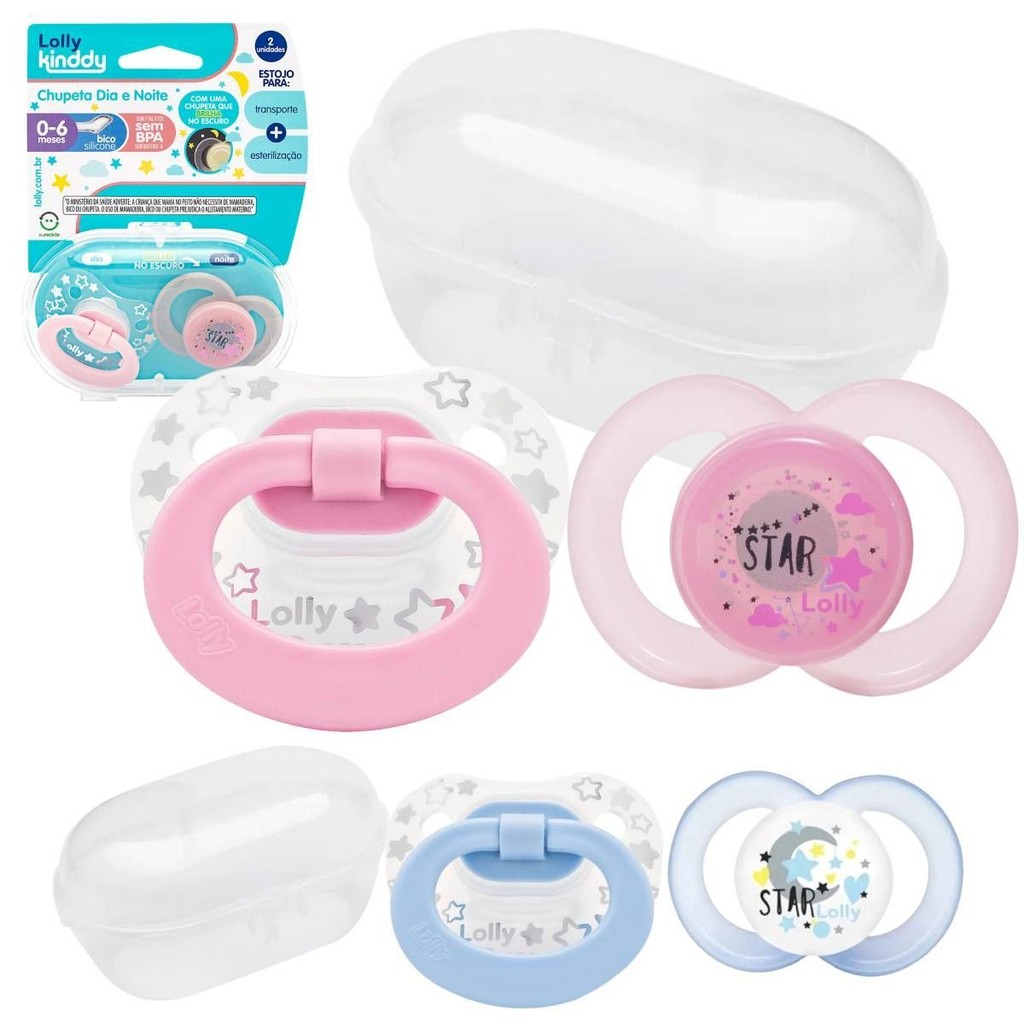 Kit 2 Chupetas Bebe Brilha no Escuro 0 a 6 meses Ortodontico Lolly em Oferta na Shopee