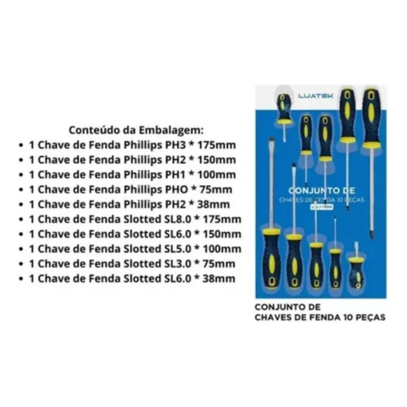 Kit Jogo Chave Fenda E Phillips 10 Peças