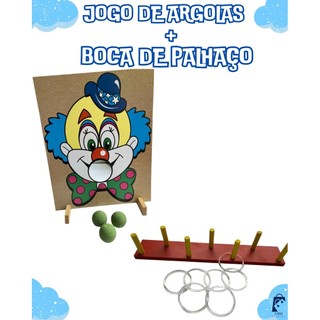 Kit Jogo De Argolas + Boca De Palhaço Ou Palhaço Bocão Com Três Argolas E Três Bolinhas Brincadeiras Festa Junina