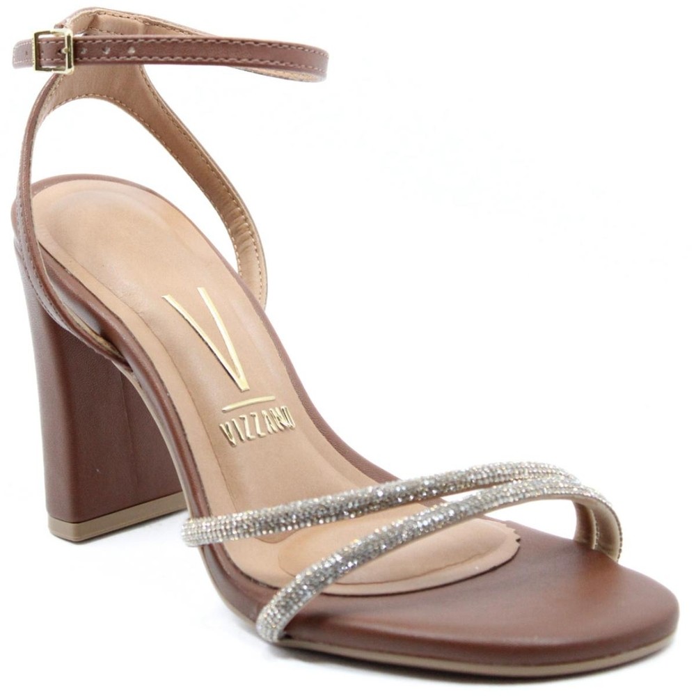 Sandália Vizzano Strass Salto Alto Grosso Feminina - Marrom Claro em Oferta na Shopee