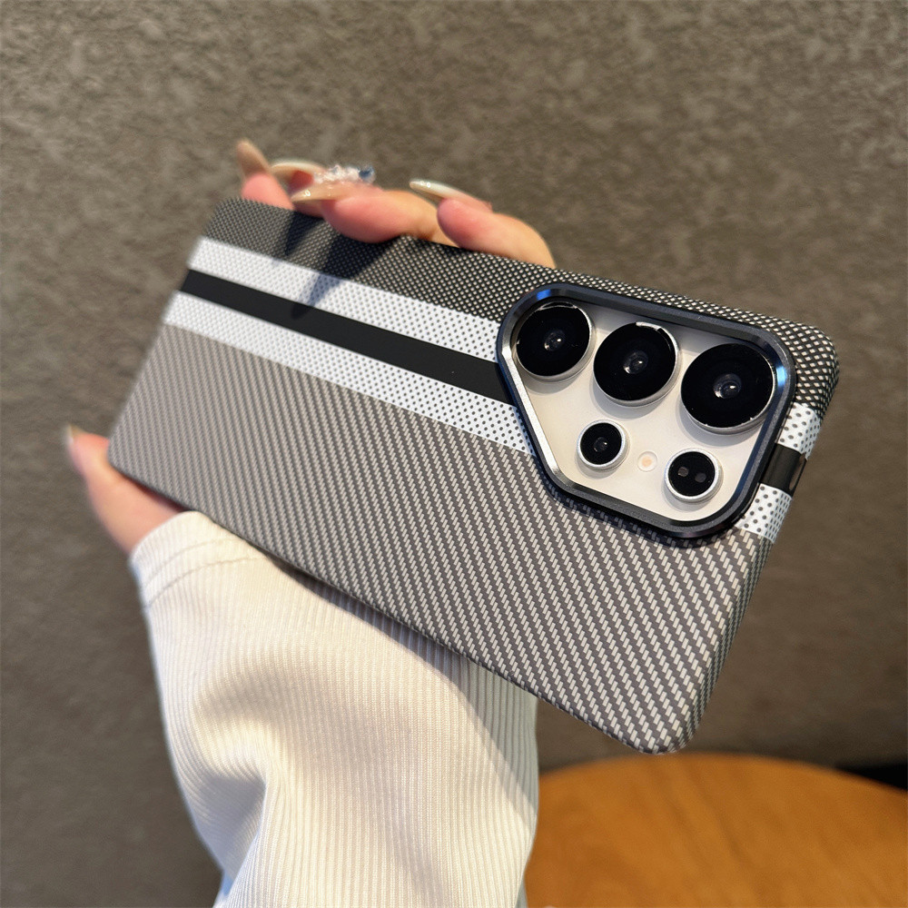 Capa De Telefone Magnética Texturizada De Fibra De Carbono Kevlar De Cor Deluxe Para Samsung S24 S25 Ultra S23 Plus Adeq