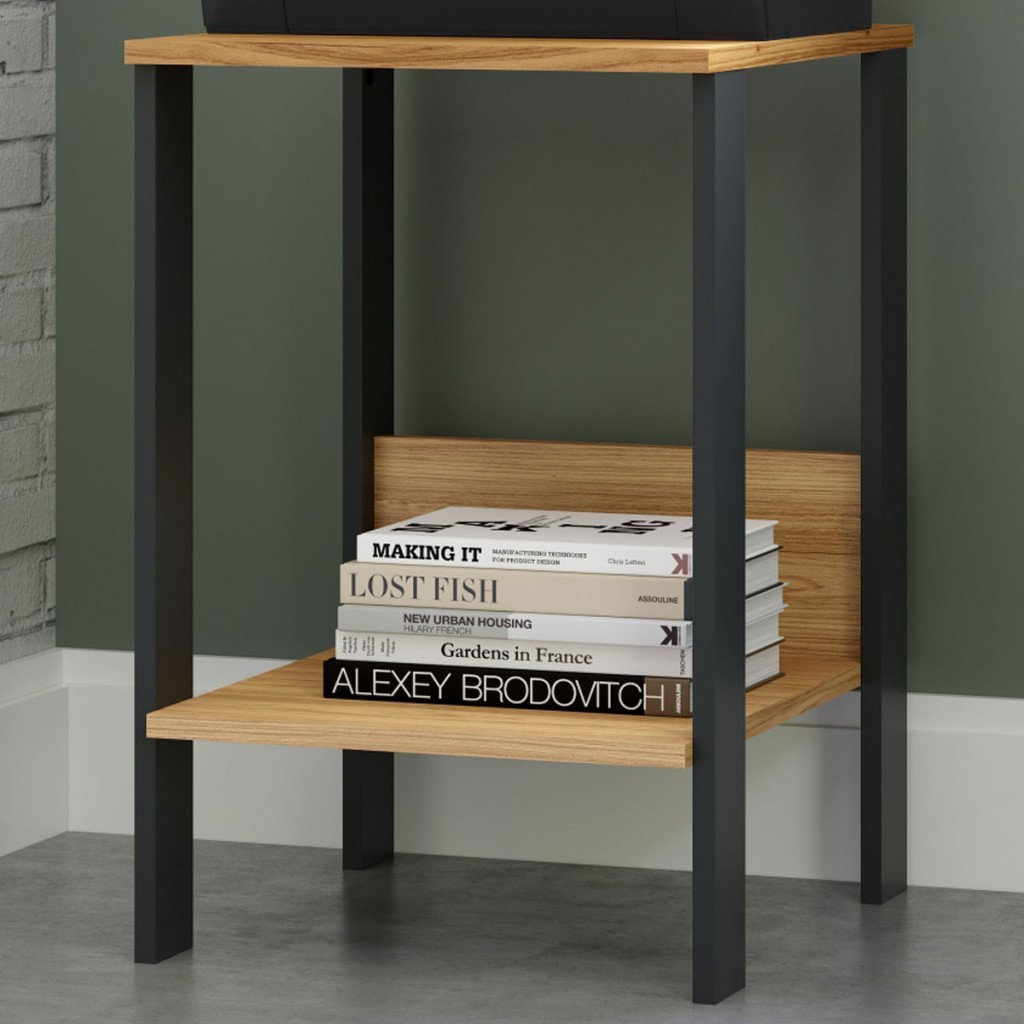 Mesa de Canto Industrial 1 Prateleira 100% Mdf Freijó/Preto Fosco F14 - Pradel em Oferta na Shopee