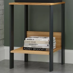 Mesa de Canto Industrial 1 Prateleira 100% Mdf Freijó/Preto Fosco F14 - Pradel