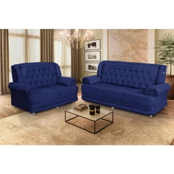 Conjunto de Sofá 2,00 x 1,50m 3 E 2 Lugares Suede Filadélfia Azul
