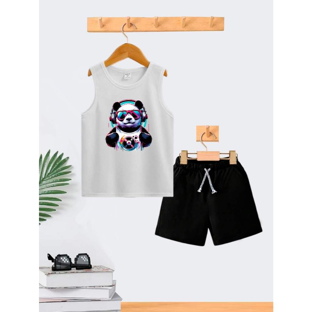 Conjunto Infantil Menino Camiseta Cavada e Bermuda Short Roupa Criança Masculino