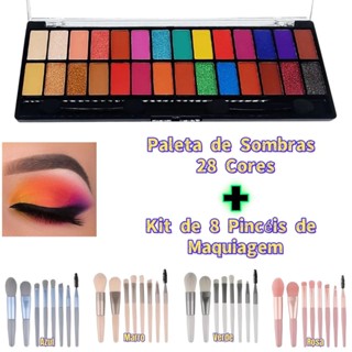 Kit Completo Belle Angel: Paleta de Sombras 28 Cores + Kit de 8 Pincéis de Maquiagem em Oferta na Shopee