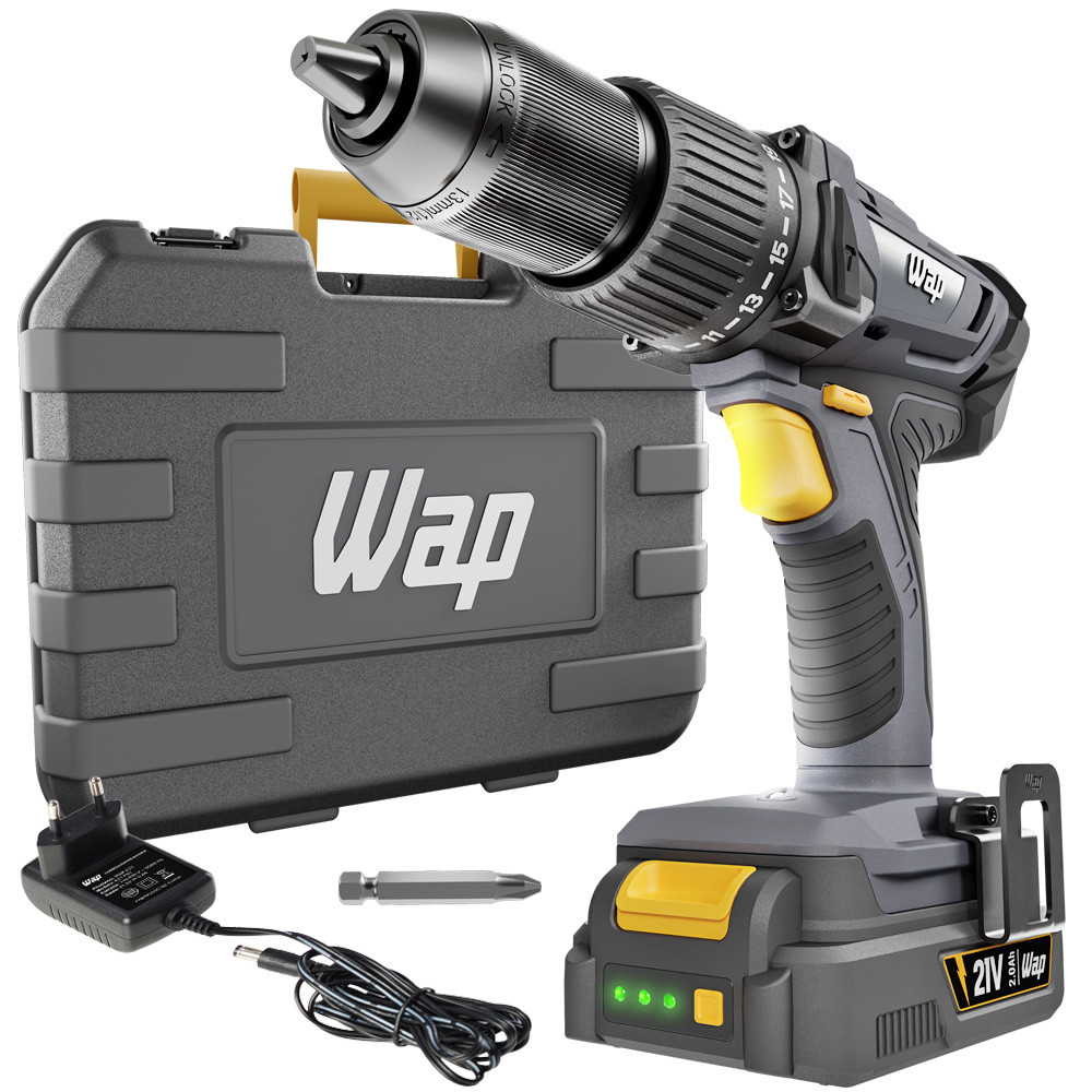 Parafusadeira Furadeira de Impacto 21v 13mm 45Nm Sem Fio Luz Led Maleta Wap - Home & Living