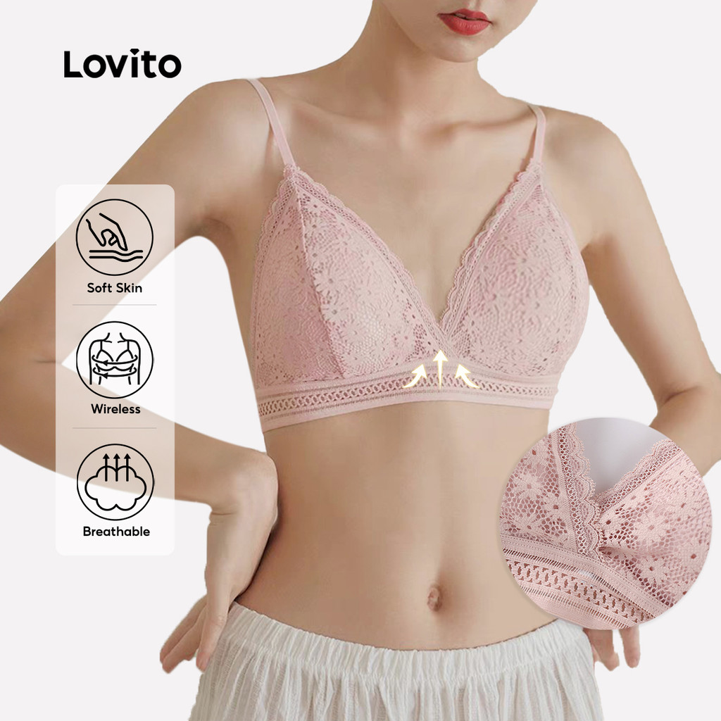 Lovito Sutiã Sexy de Renda Antialérgico e Confortável Primavera/verão Rosa LNE107X007 em Oferta na Shopee