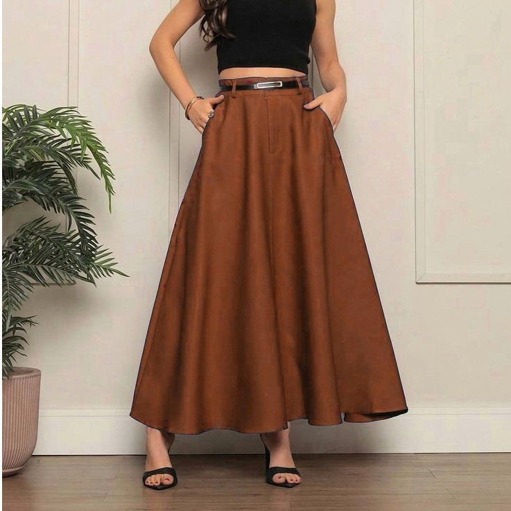 Saia Longa Alfaiataria Moda Evangélica Casual Básica Inverno Cintura Alta  Com Cinto em Oferta na Shopee