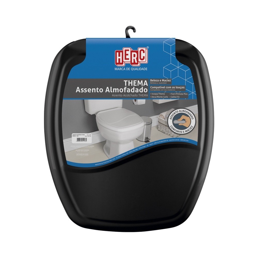 Assento Sanitario Almofadado Thema Premium Preto Herc em Oferta na Shopee