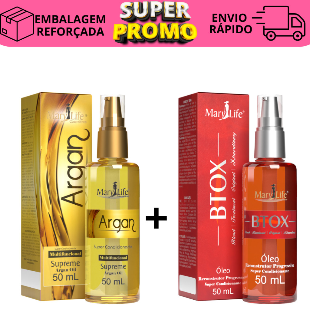 Kit 2 óleo para cabelo Reparador de pontas profissional Argan Supreme + Btox Reconstrutor 50ml em Oferta na Shopee