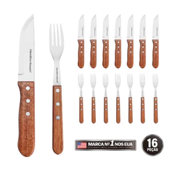Jogo De Talheres Churrasco Faqueiro Inox 16 Peças Hamilton Beach BBQ Cabo de Madeira