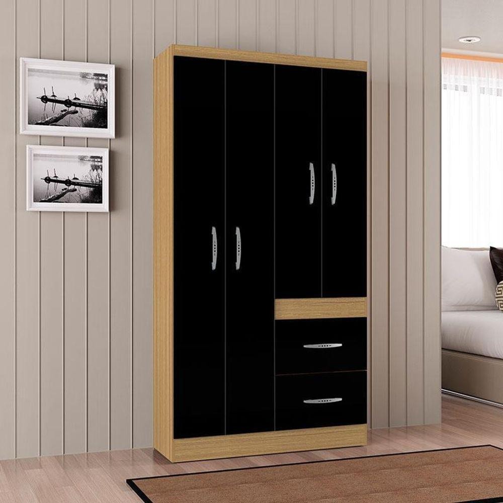 Guarda Roupa Solteiro Ambiente Milão 4 Portas Damasco Preto – Poquema em Oferta na Shopee