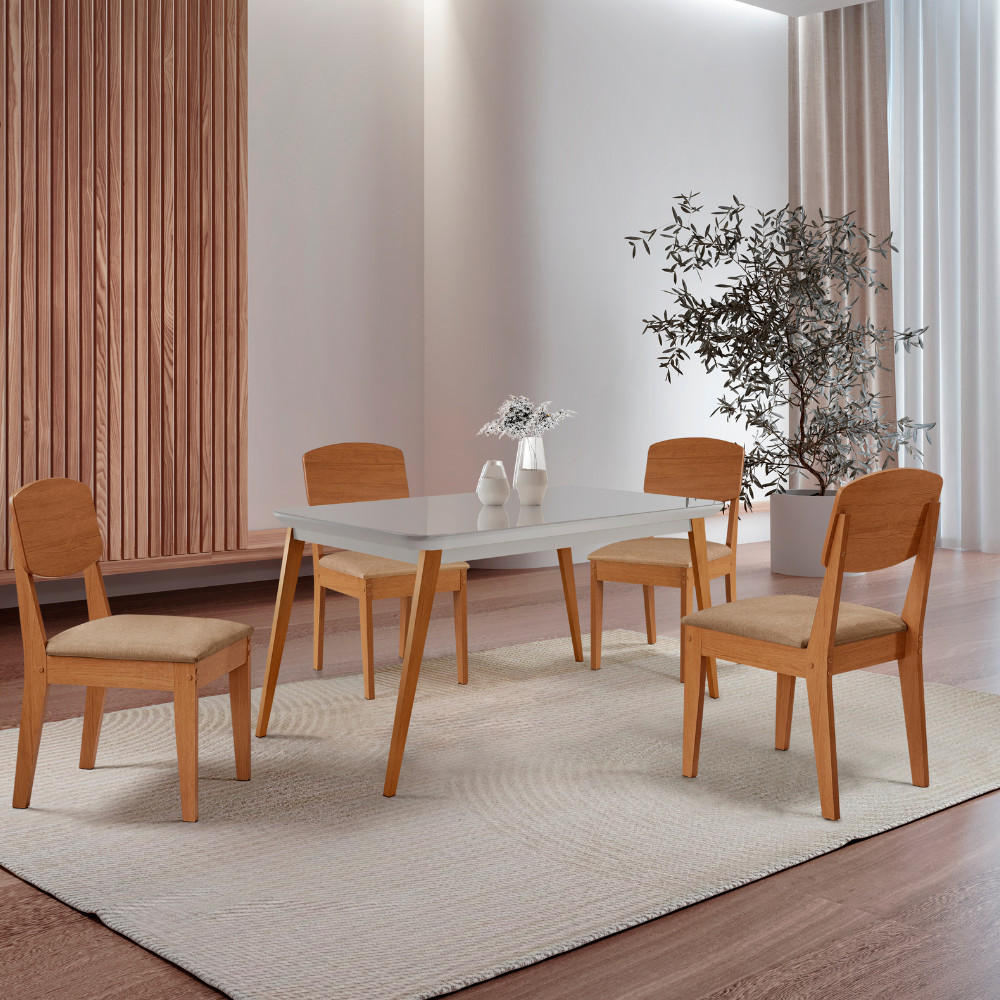 Mesa de Jantar Copper 120cm Tampo Canto Copo MDF Vidro com 4 Cadeiras Copper Moderna Mobília em Oferta na Shopee