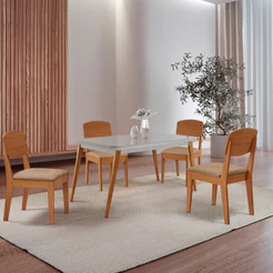 Mesa de Jantar Copper 120cm Tampo Canto Copo MDF Vidro com 4 Cadeiras Copper Moderna Mobília