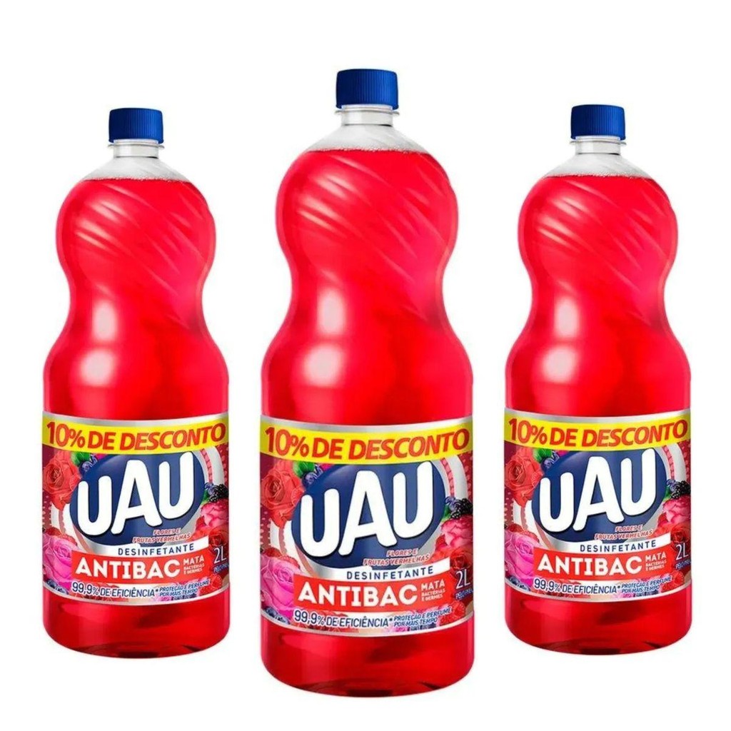 Kit 3un Desinfetante Uau Antibac Flores e Frutas Vermelhas 2L em Oferta na Shopee