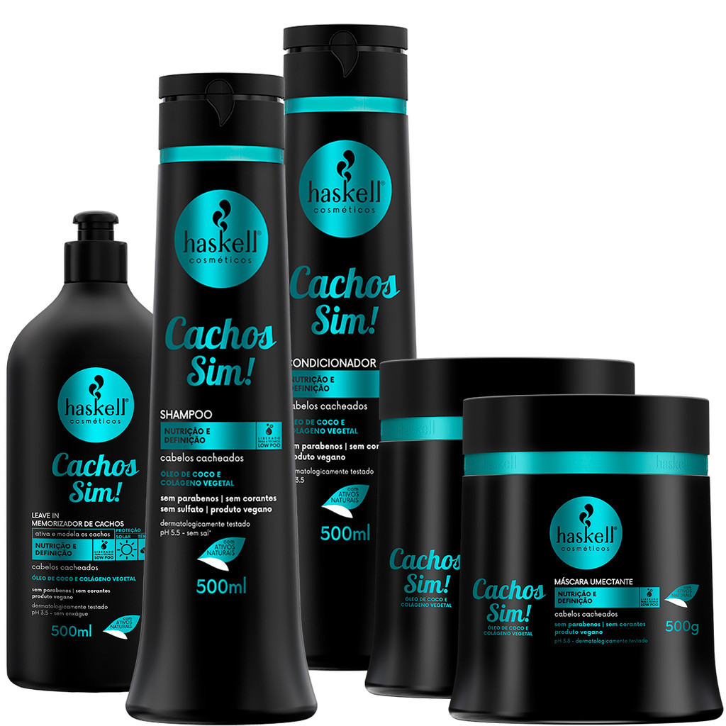 Kit Cachos Sim Shampoo Cond Leavin 500ml Másc 1kg Haskell