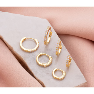 Trio Feminino Argolas Cravejadas com Zircônia Importada Folheado a Ouro 18K