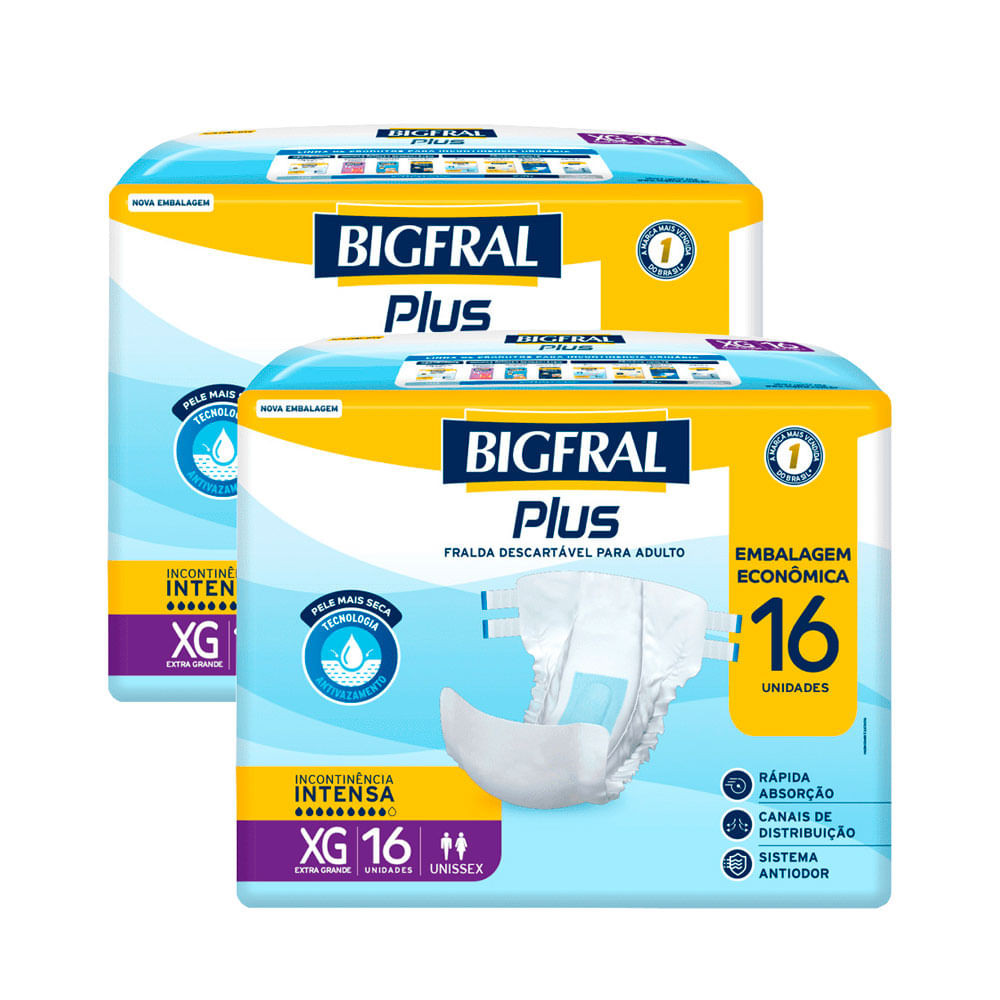 Kit 2 Fralda Bigfral Plus Econômica XG 16 Unidades Cada - Health