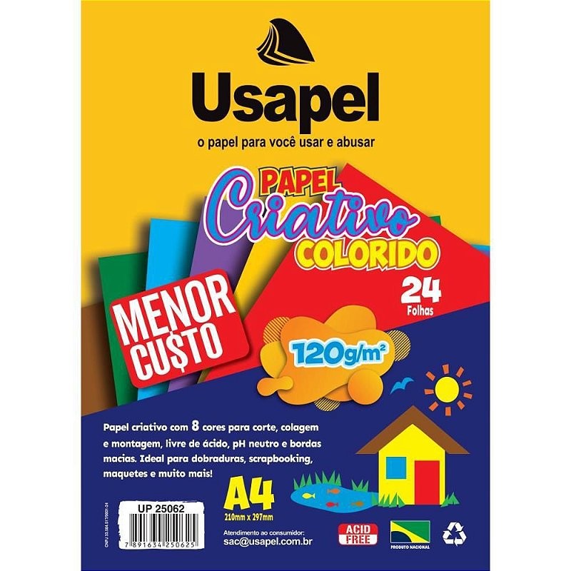 Bloco para Educação Artística Usapel 8 Cores A4 120G 24 Folhas em Oferta na Shopee