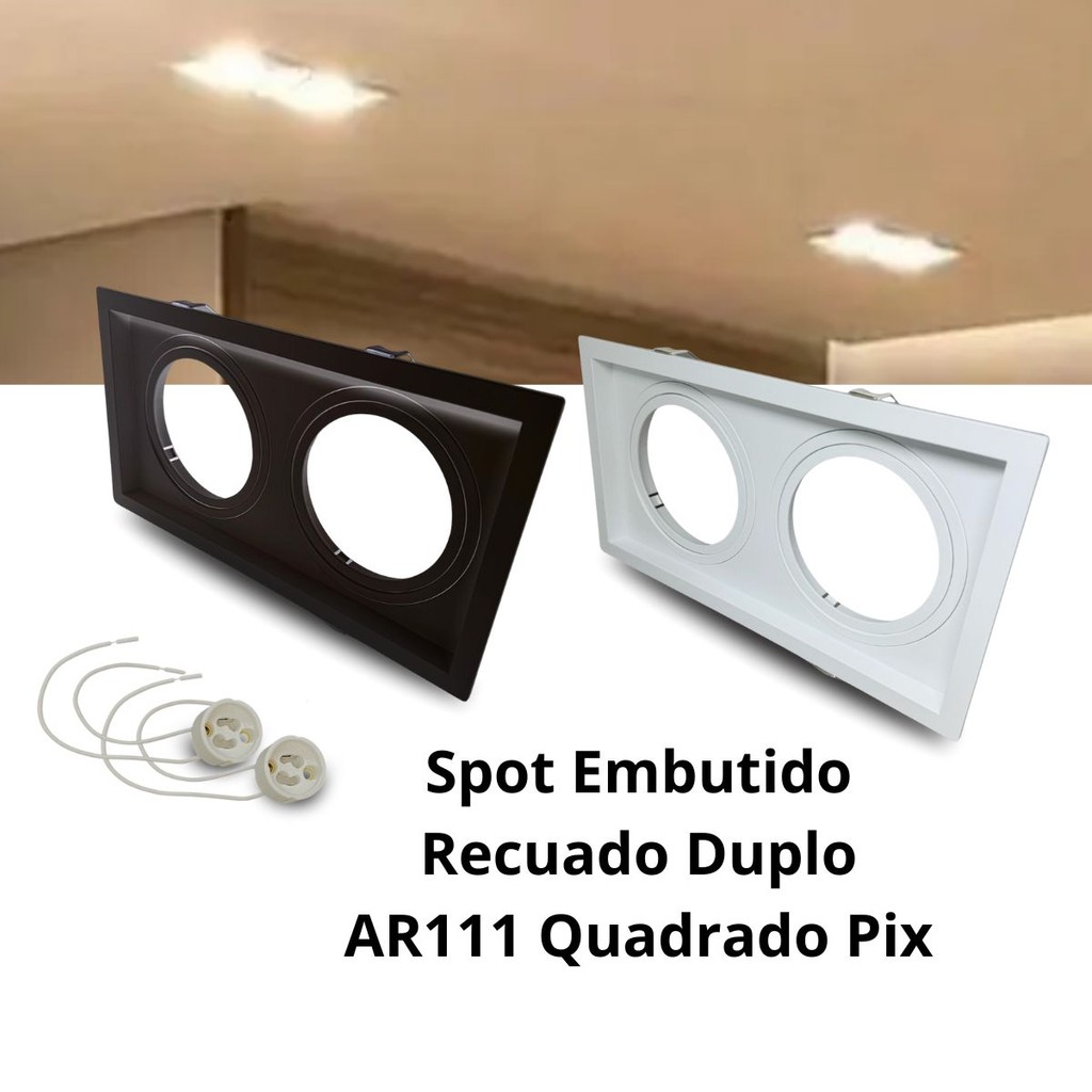 Spot Embutido Recuado Duplo AR111 Quadrado Pix