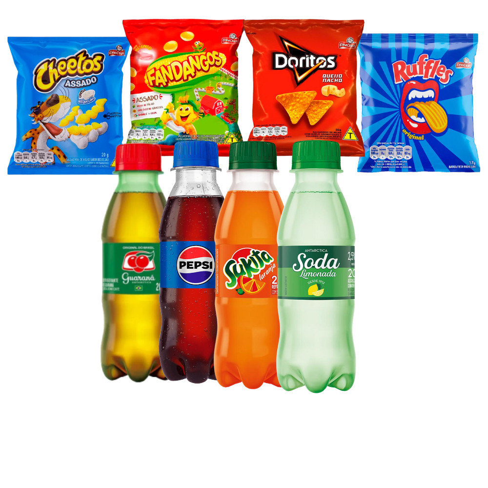 Kit 10 Salgadinho Elma Chips + 10 Refrigerantes 200ml + 10 Finis