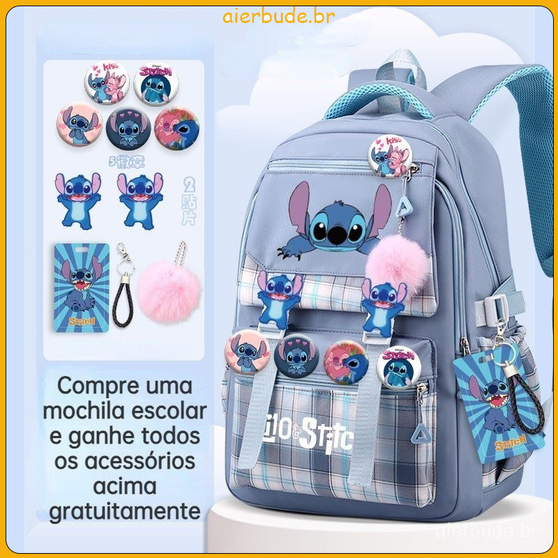 Stitch mochila infantil leve, mochila escolar de grande capacidade para estudantes, bolsa ...