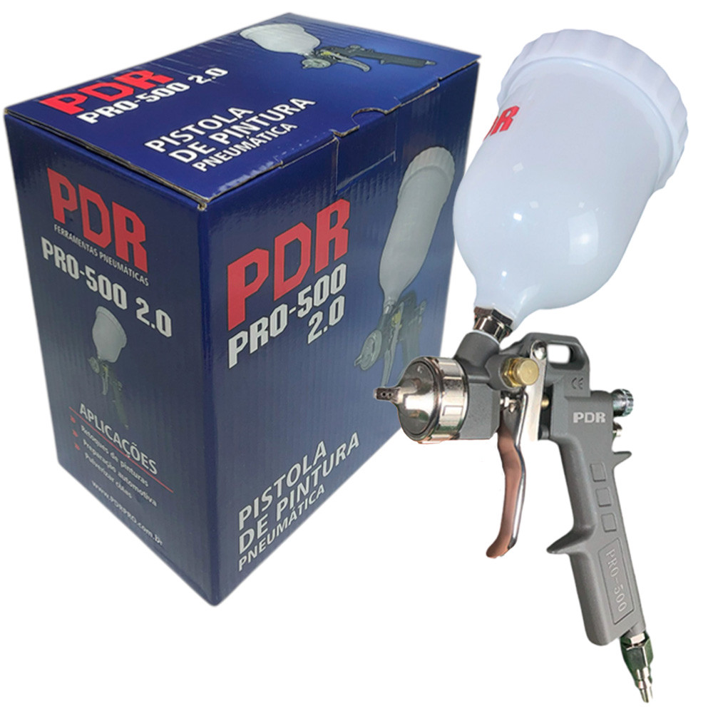 Pistola de Pintura Pneumática Profissional PDR a Gravidade bico 2mm Copo Plástico 500ml com Medidas em Oferta na Shopee