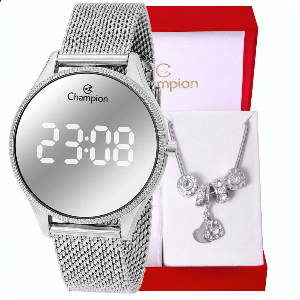 Relógio Feminino Prata Champion Digital Espelhado CH40133S + Pulseira Berloques em Oferta na Shopee