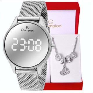 Relógio Feminino Prata Champion Digital Espelhado CH40133S + Pulseira Berloques em Oferta na Shopee