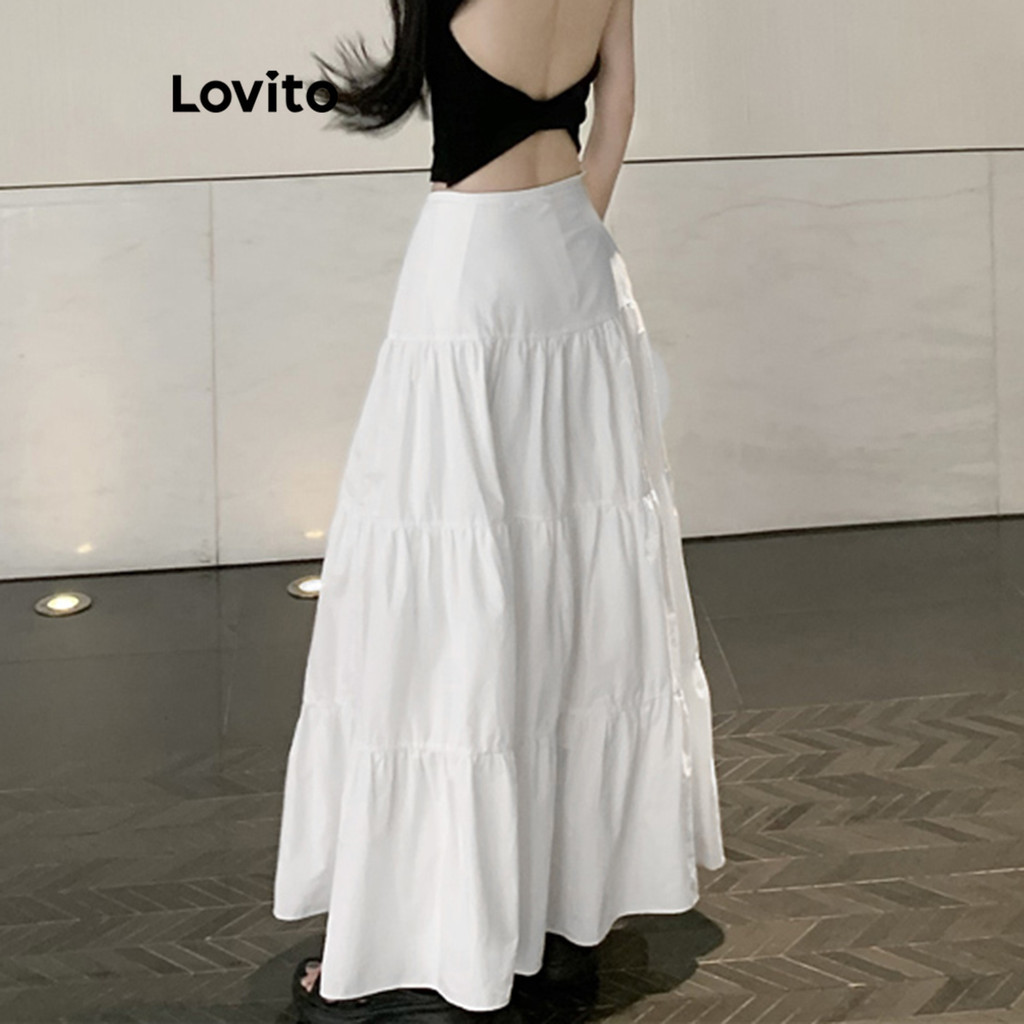 (Trendy) Lovito Saia Básica Lisa Casual Para Mulheres L85AD112 em Oferta na Shopee