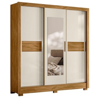Guarda Roupa Casal Bahamas 3 Portas acabamento feito na cor Freijó Off White Com Espelho - Moval em Oferta na Shopee