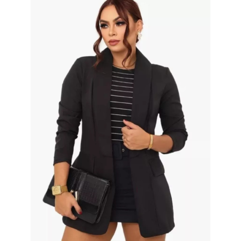 Max Blazer Feminina Longo Alfataria Socia Manga Longo em Oferta na Shopee