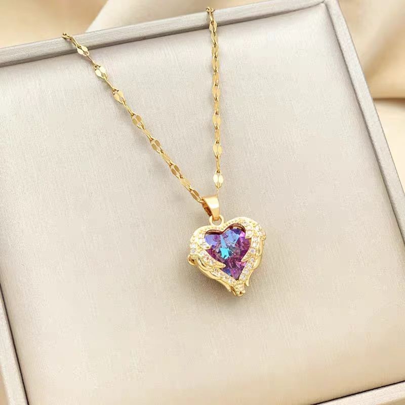 Colar De Cristal De Coração Azul Oceano Com Pingente De Amor Colar  Aço Inoxidável Não Des...