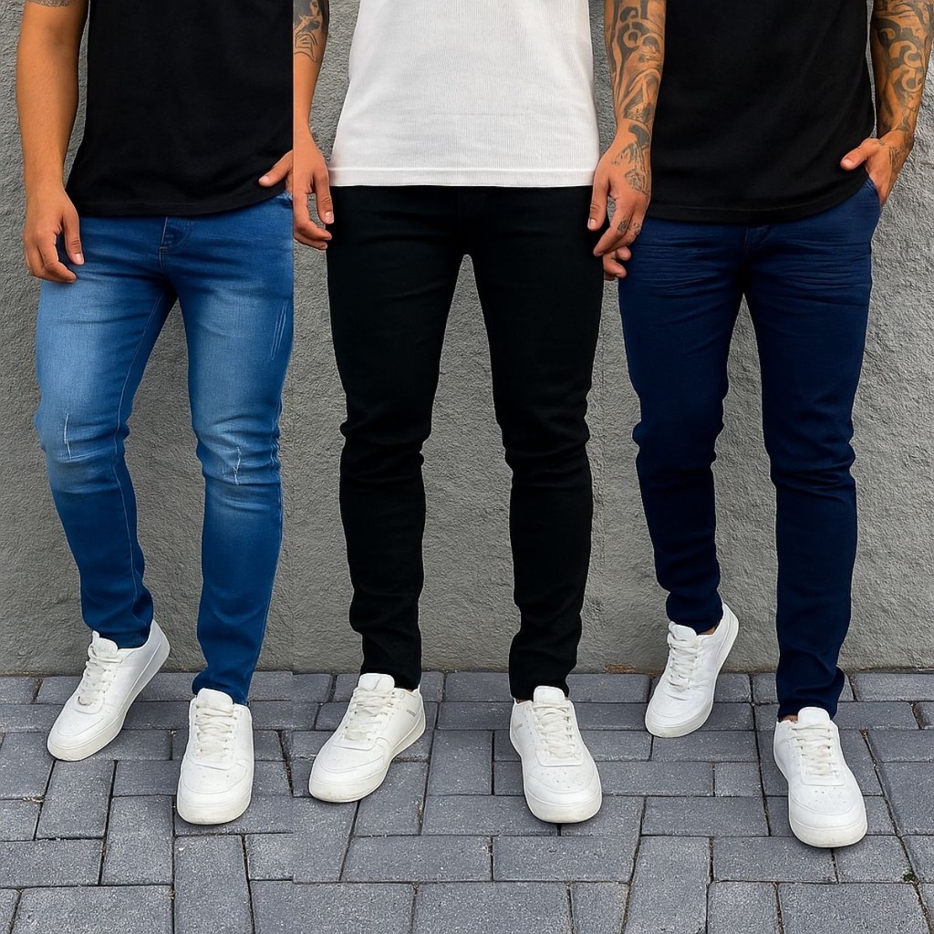 Kit 3 Calça Jeans Skinny Masculina Com Lycra Estica Muito Nf super promoção