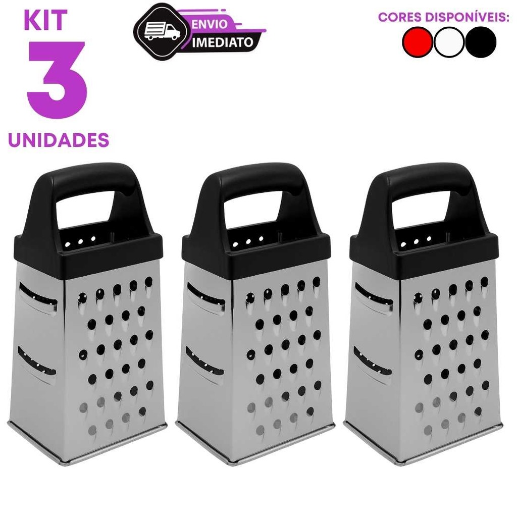 Kit 3 Raladores Inox Quatro Faces 18cm Cozinha Profissional Queijos Legumes Restaurante Lanche Casa em Oferta na Shopee