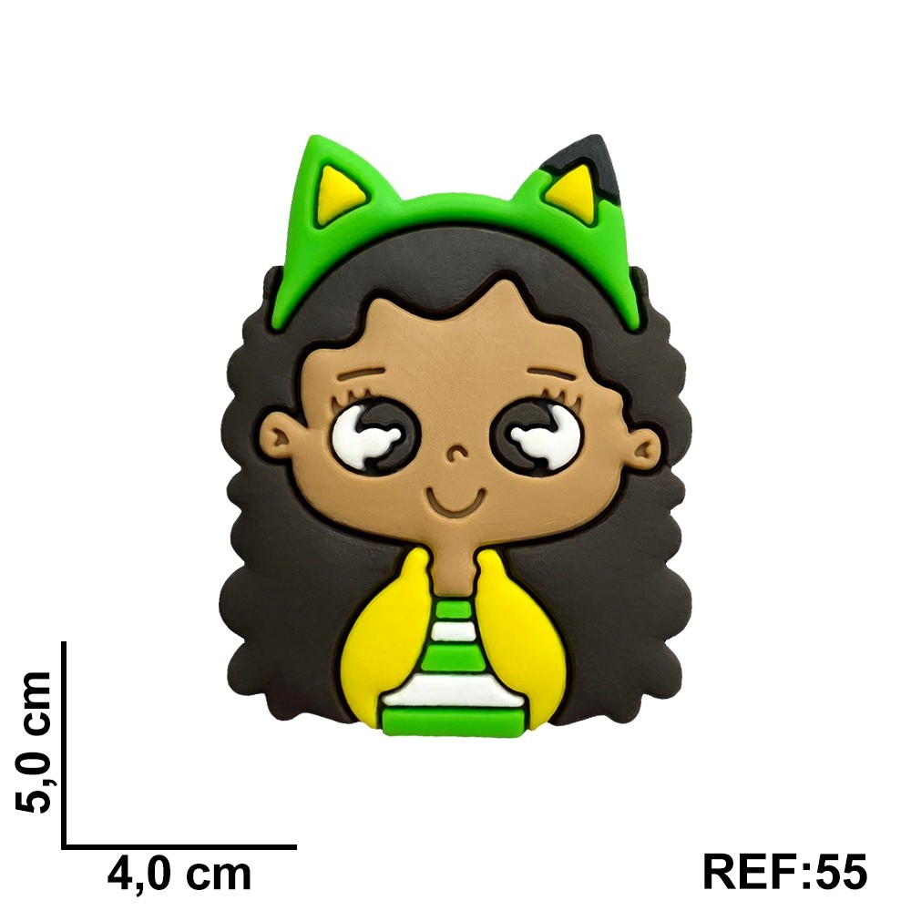 Aplique Emborrachado Kit 10 Unidades Menina Orelha de Gatinho Verde e Amarelo Copa para Laço, Tiara, Sapato e Artesanato