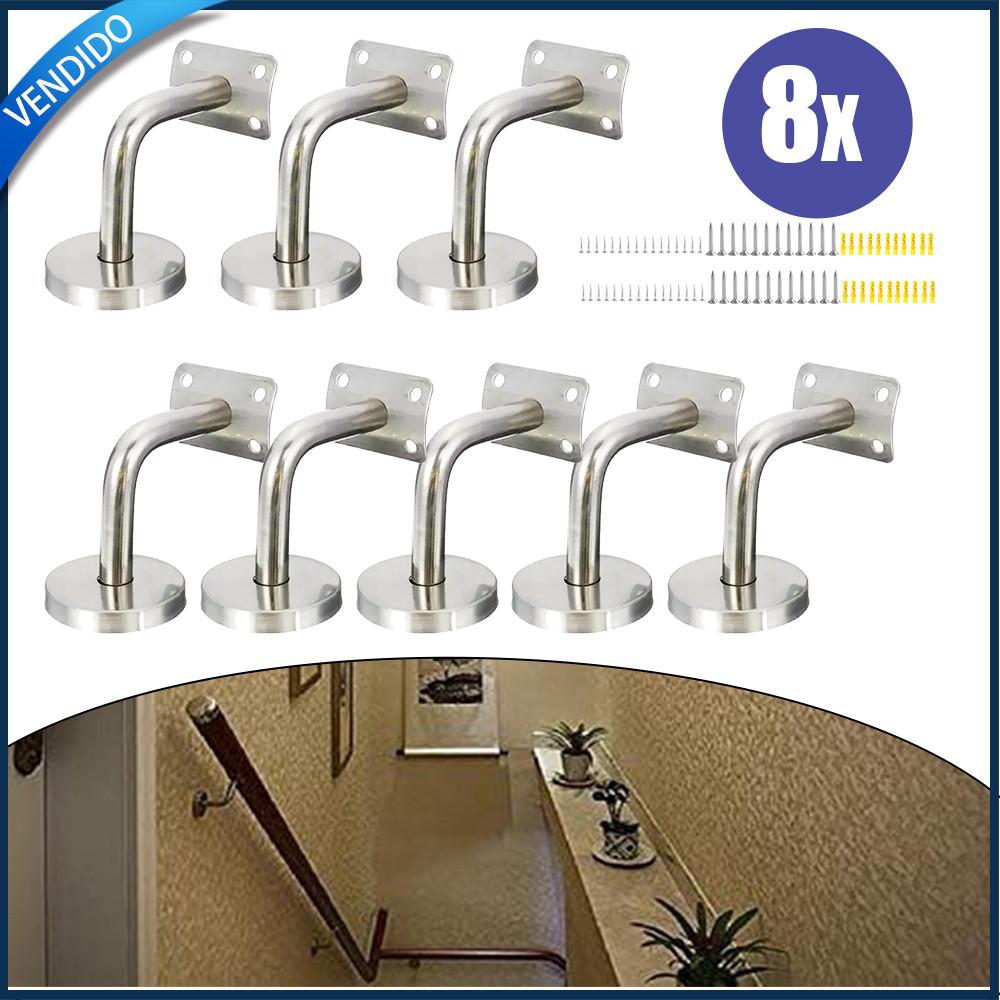 8x Suporte de parede curvo em aço inoxidável 304 Conector de corrimão de escada Suporte de apoio de guarda-corpos