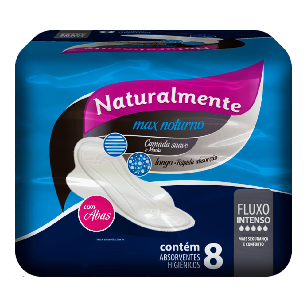 Absorvente Naturalmente Max Noturno Longo com Abas 8 Unidades - Health