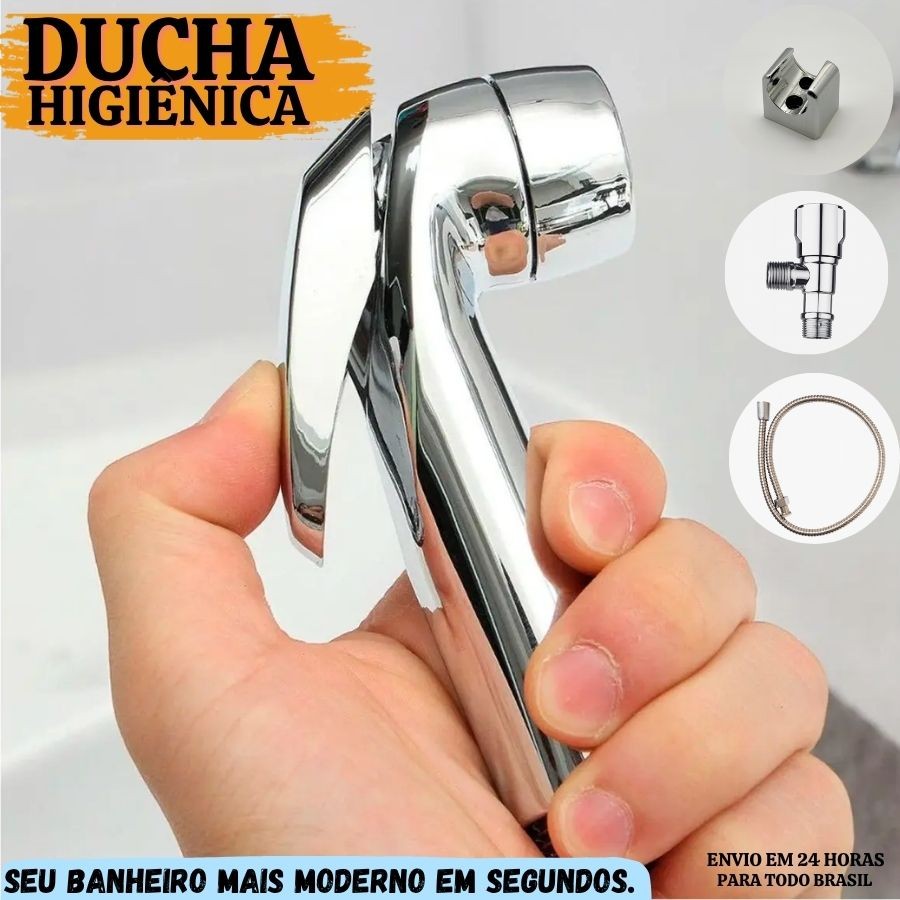 Chuveirinho Cromado Registro Saida de Água Ducha Higienica Mangueira Flexível Cromada Gatilho