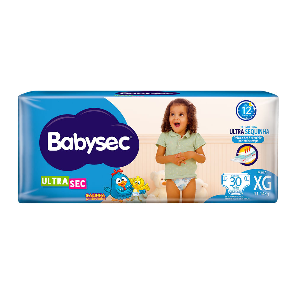Fralda Babysec Ultrasec Tamanho XG Pacote Mega 30 Unidades - Mom & Baby