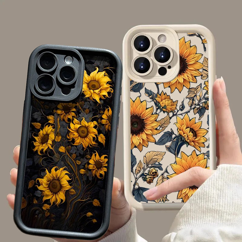 Caso Padrão De Girassol Para Samsung Galaxy A56 A36 A26 A16 A15 A55 A35 A54 A53 A52 A05S A51 Capa Silicone Macio À Prova