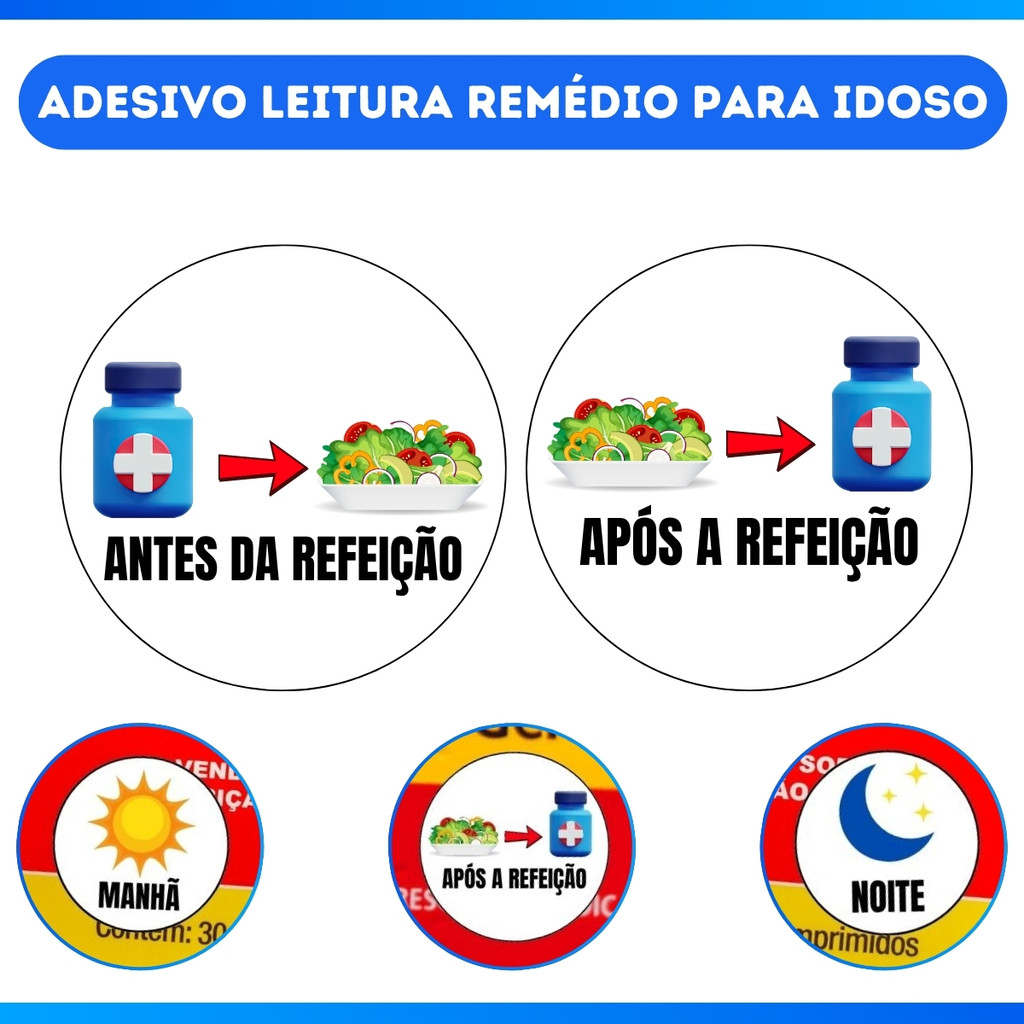 Kit 120 Adesivos Vinil Leitura Remédio Idoso | Receituário Dia Noite - DESCONTO