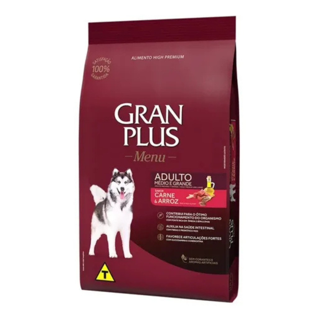 Ração Gran Plus Menu Cão Adulto Médio e Grande Carne & Arroz 15kg