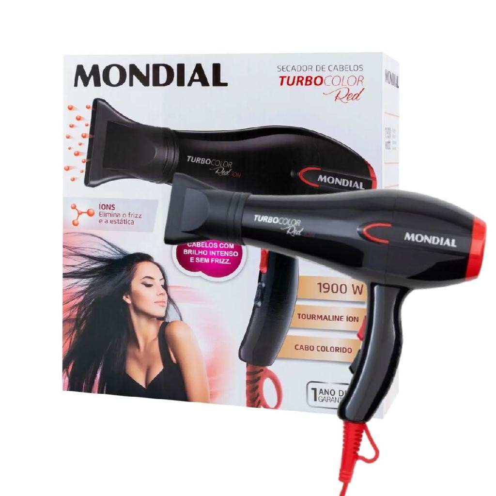 Secador de Cabelos Turbo, Mondial, Preto/Vermelho, 2000W, 220V - SC-41