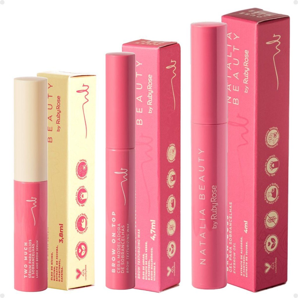 Kit Natalia Beauty by Ruby Rose: Sérum Two Much, Cera Brow On Top e Gel Brow Boss
