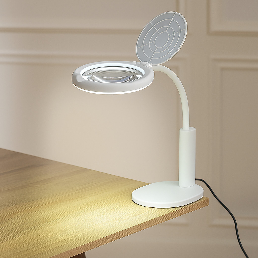 Lupa de Bancada com Iluminação LED e Base 2 em 1